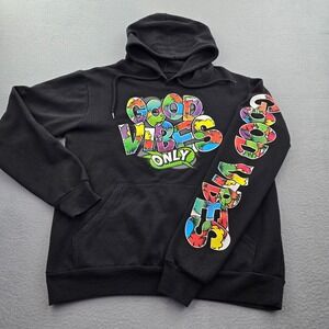 Launder By Bailey Apparel Hoodie Mens S Black Graphic Print Cotton Fleece Lined